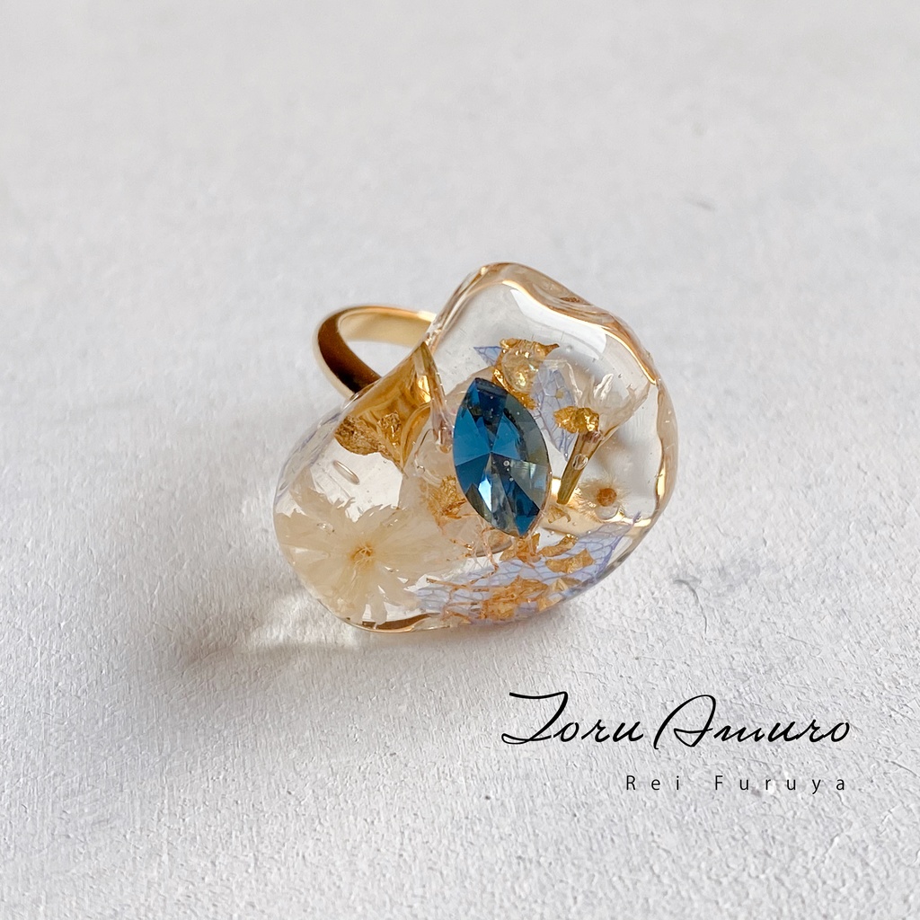 スワロフスキーとお花のイメージアクセサリーリング