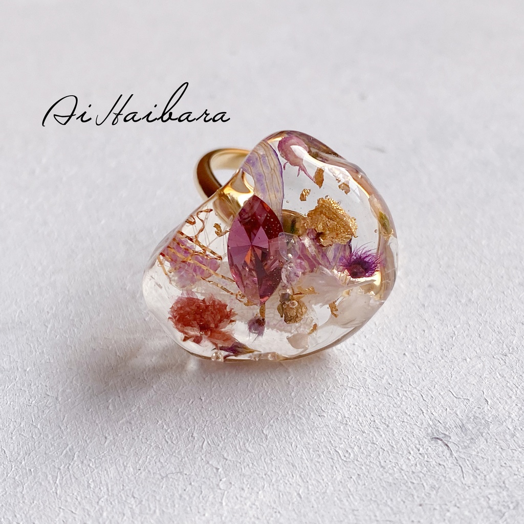 スワロフスキーとお花のイメージアクセサリーリング