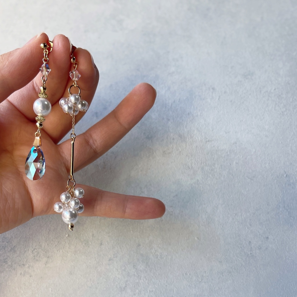 安室透 大粒レアカラースワロフスキーとパールのピアス・イヤリング