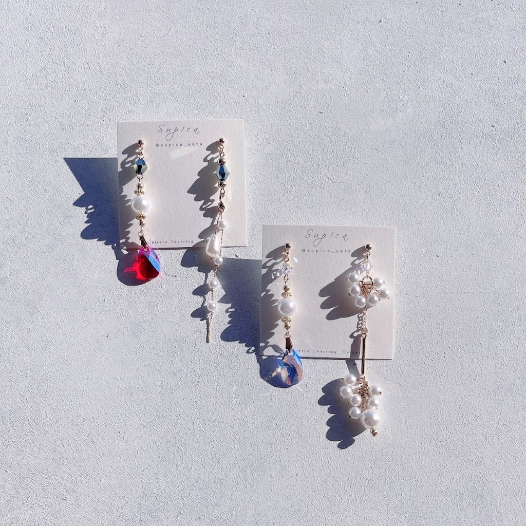 安室透 大粒レアカラースワロフスキーとパールのピアス・イヤリング