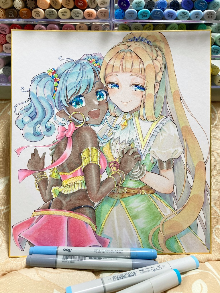 【受注製作】直筆イラスト大色紙(キャラ2名)