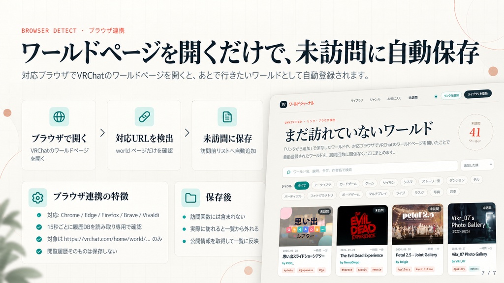【無料/free】ワールドジャーナル|VRChatワールド自動記録・整理ツール