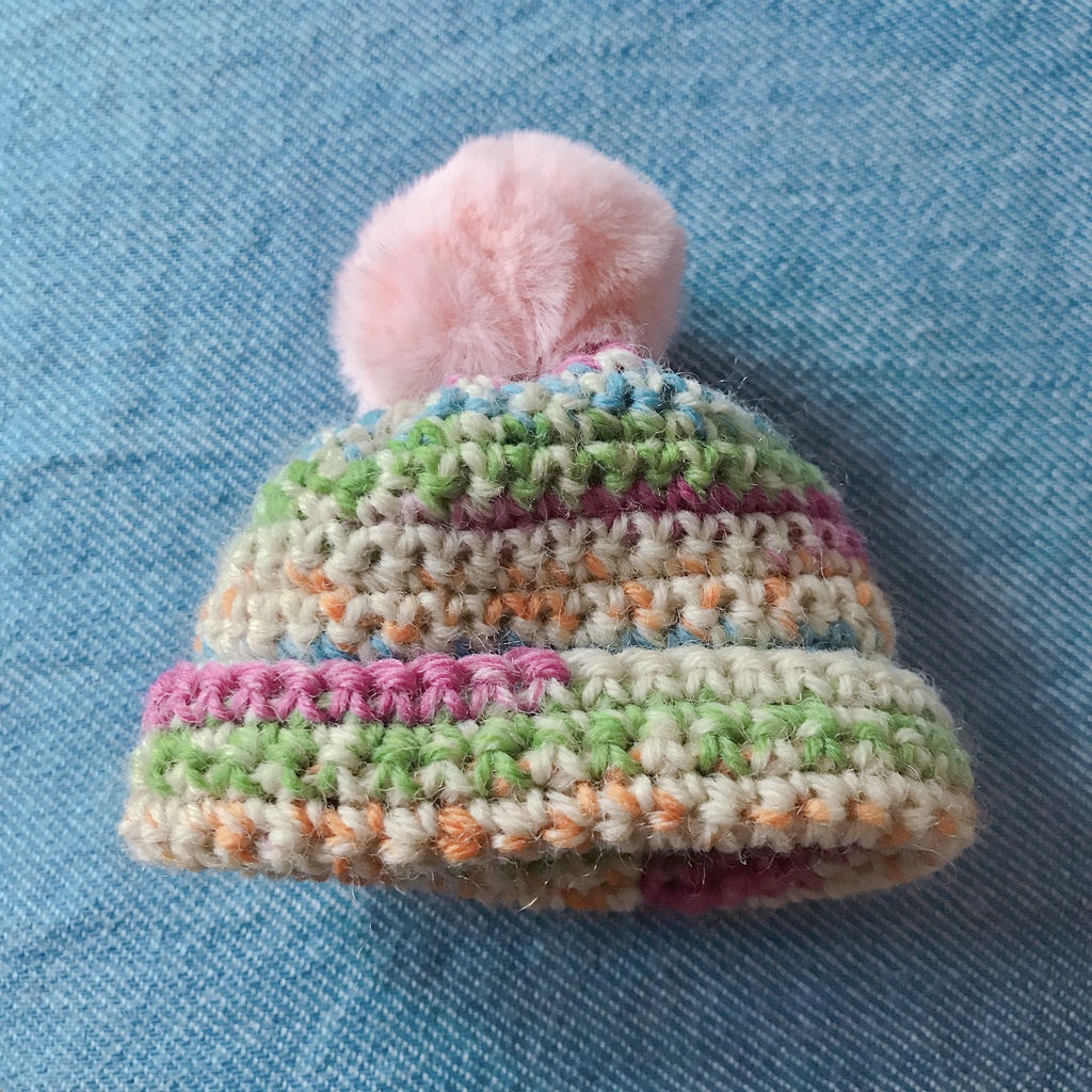 ファーポンポン付き段染めニット帽(ぬい用)
