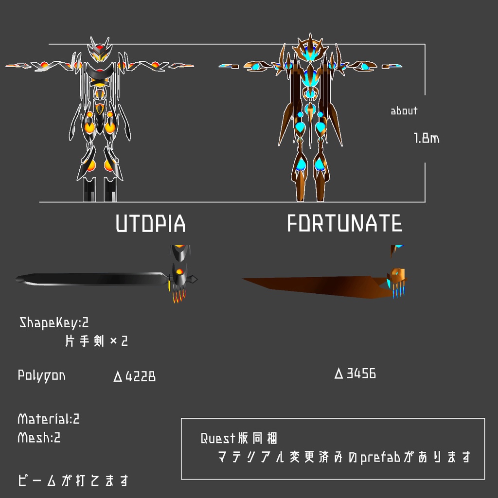 【VRChat向けオリジナルモデル】CODE:FORTUNATE/UTOPIA【QUEST対応】