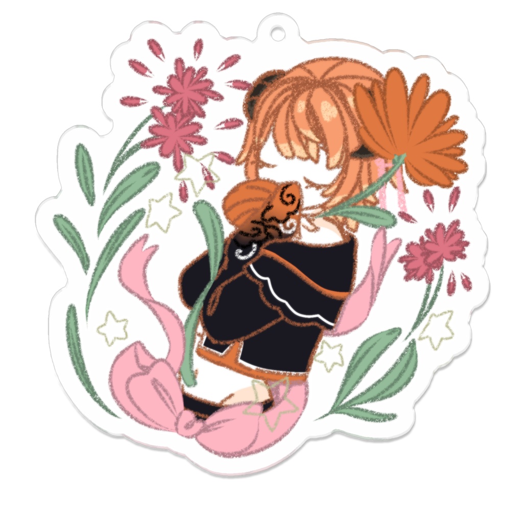 花を抱くアクリルキーホルダー