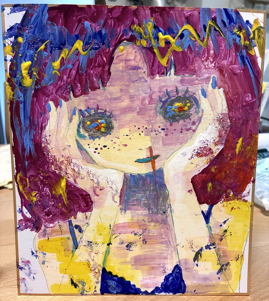 【色紙】キュルンてする【アクリル画】