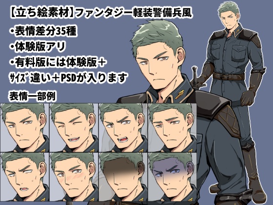 【立ち絵素材】ファンタジー軽装警備兵風男