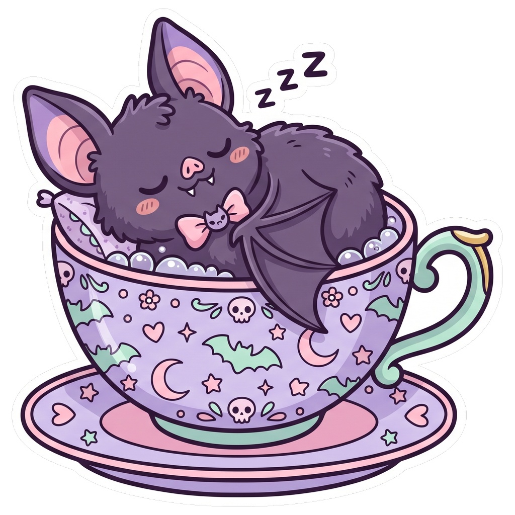 🦇 Cozy Bat Tea Time Digital Stickers | 11 Kawaii Pastel Goth PNGs for GoodNotes & iPad Planners | Creepy Cute Journaling