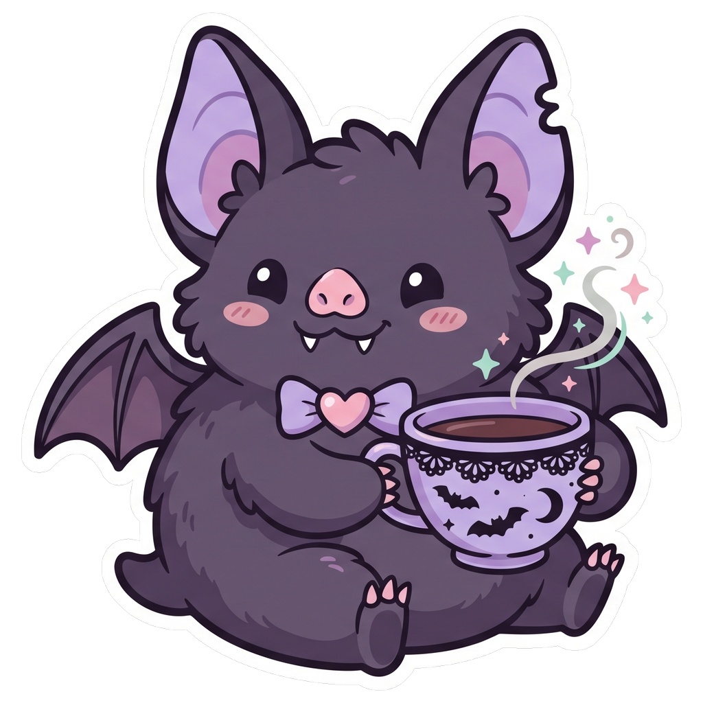 🦇 Cozy Bat Tea Time Digital Stickers | 11 Kawaii Pastel Goth PNGs for GoodNotes & iPad Planners | Creepy Cute Journaling