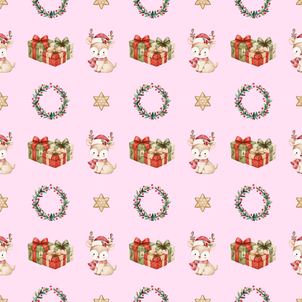 トナカイクリスマス デジタルペーパー|5カラーセット|印刷用