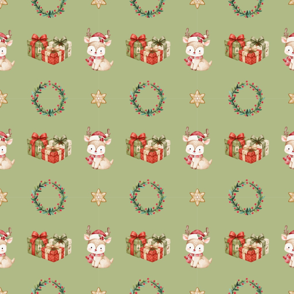 トナカイクリスマス デジタルペーパー|5カラーセット|印刷用