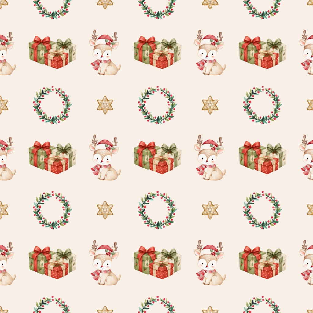 トナカイクリスマス デジタルペーパー|5カラーセット|印刷用