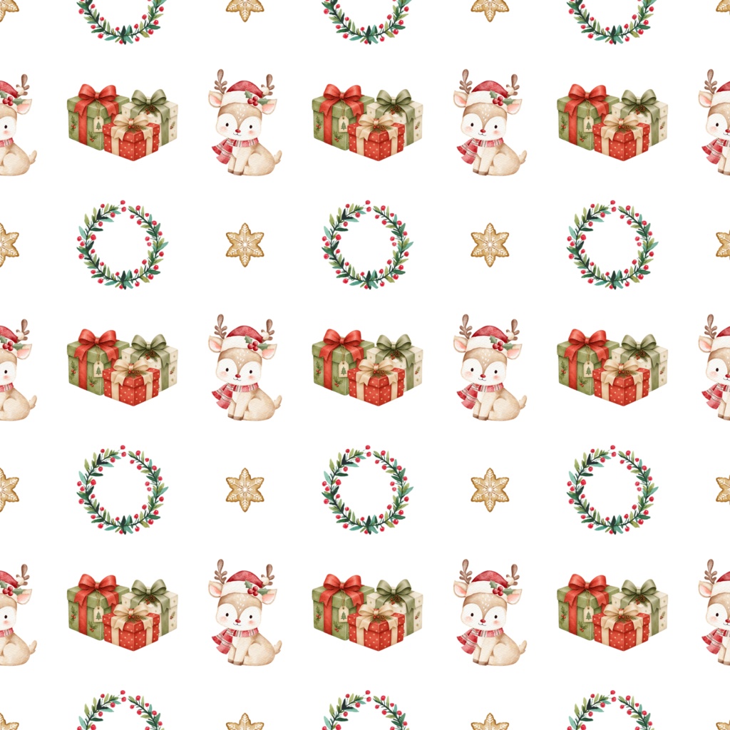 トナカイクリスマス デジタルペーパー|5カラーセット|印刷用