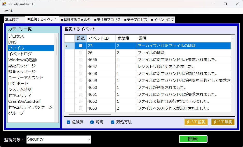 Windowsのイベントログ監視ツール「SecurityWatcher」