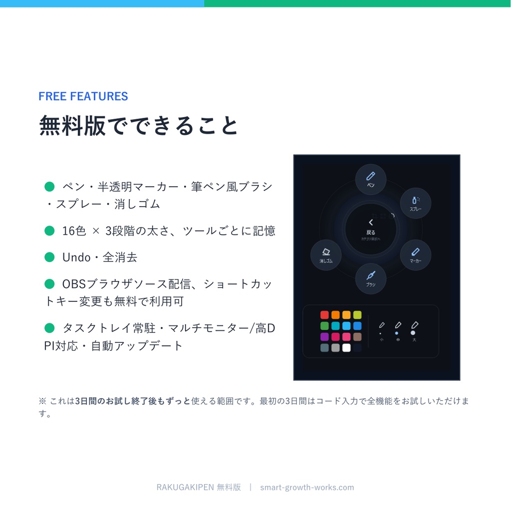 RAKUGAKIPEN 無料版 — カーソル中心スクリーン注釈ツール(お試し版)