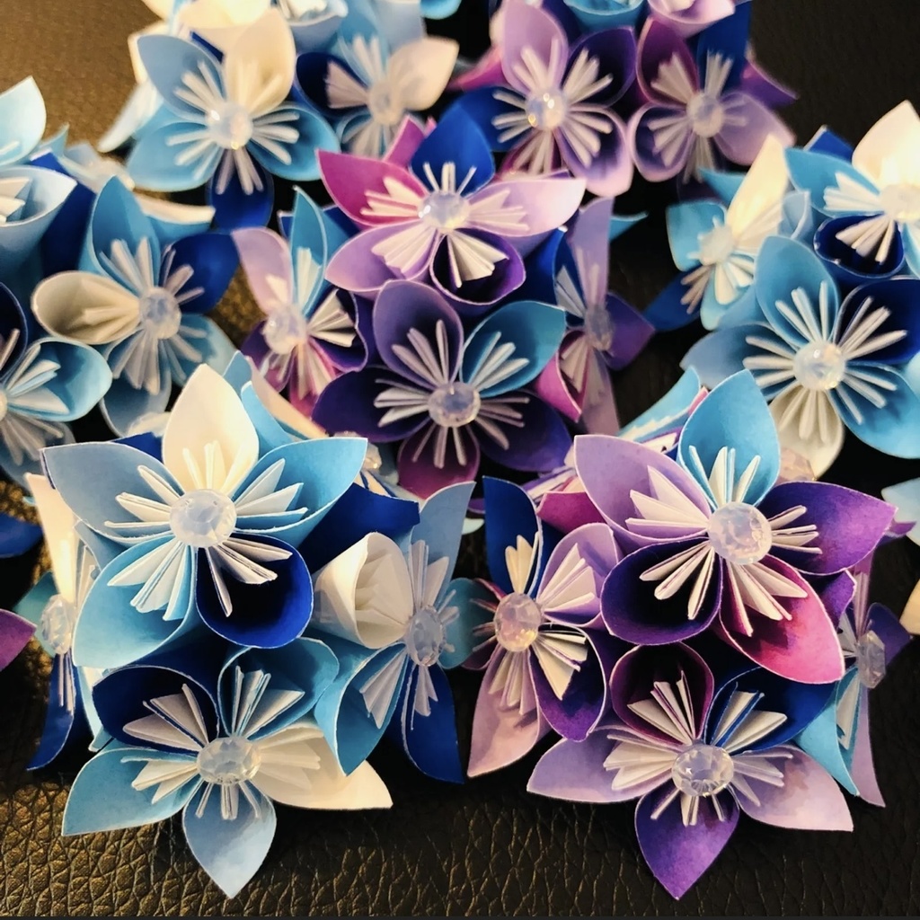 ペーパークラフト 花 くす玉(半球) 青 紫 10個 | ハンドメイド