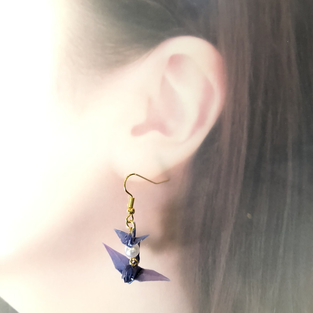 『鶴の戯れ』 折り紙 折り鶴 ピアス イヤリング | パープル