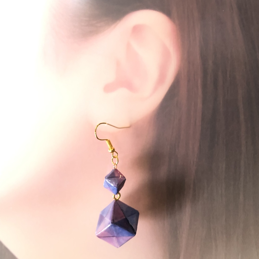 『キューブ キューブ』折り紙 ピアス イヤリング | パープル×ピンク