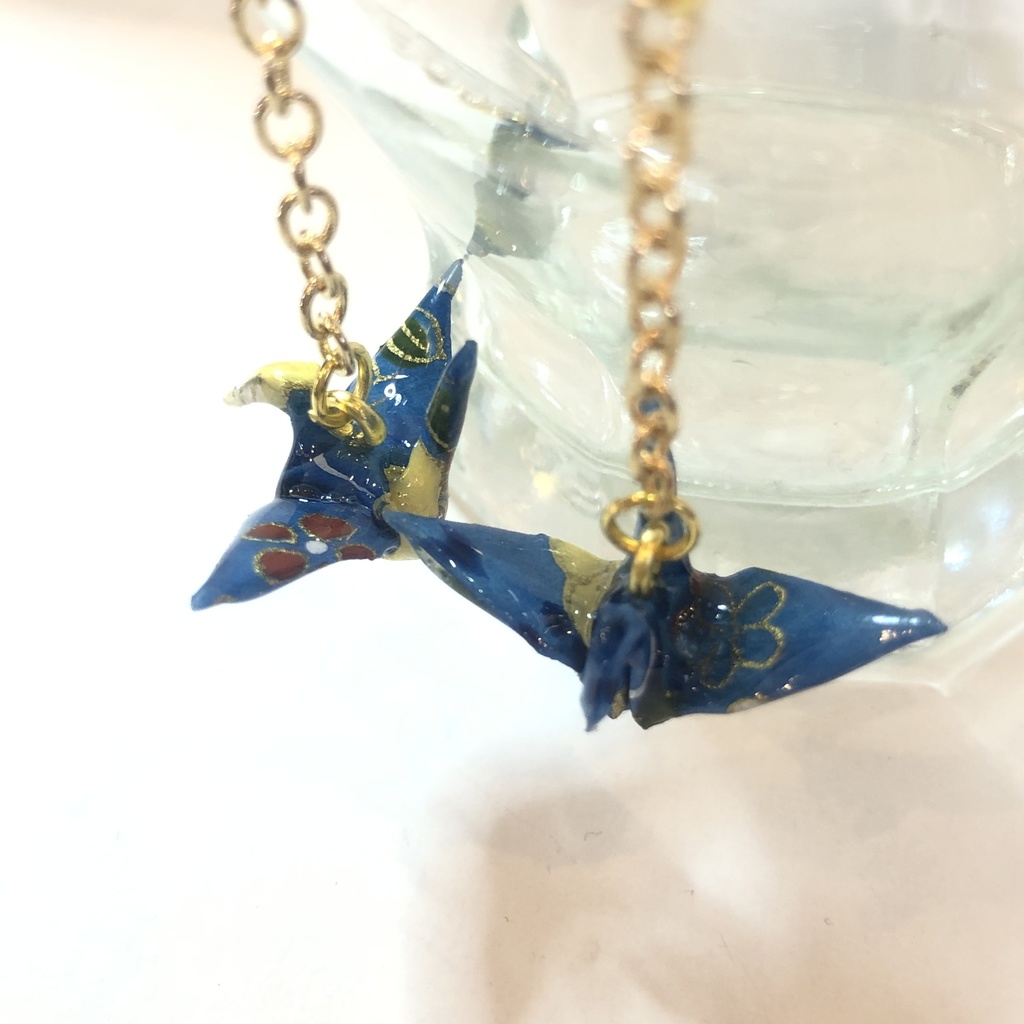 【一点もの】 『鶴の約束』 美濃和紙 折り鶴 ピアス イヤリング | ブルー