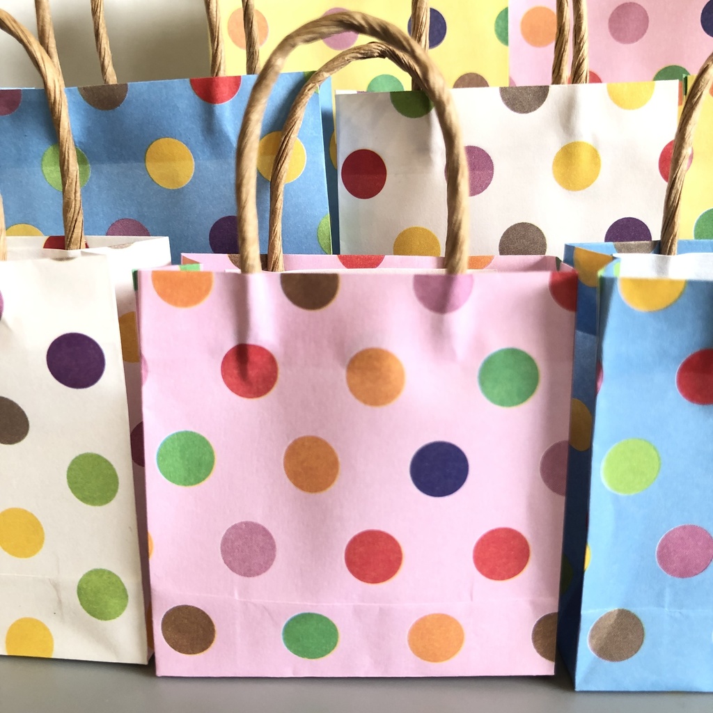 ミニ紙袋 マチ・持ち手付 10枚 | ドット柄 水玉柄