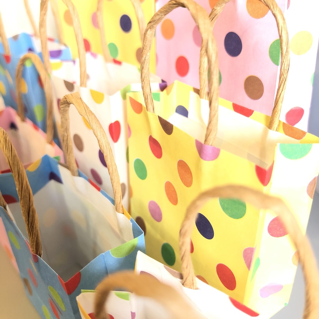 ミニ紙袋 マチ・持ち手付 10枚 | ドット柄 水玉柄