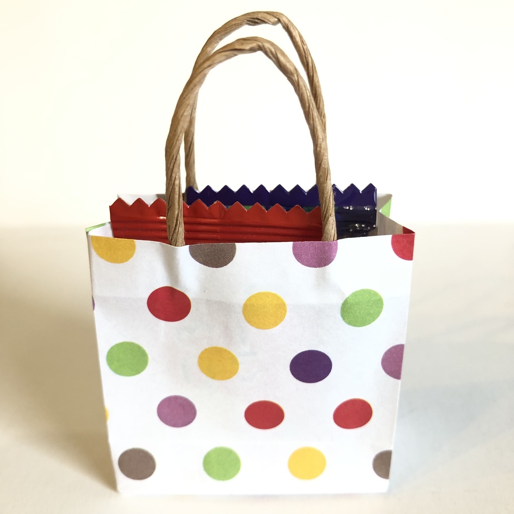 ミニ紙袋 マチ・持ち手付 10枚 | ドット柄 水玉柄