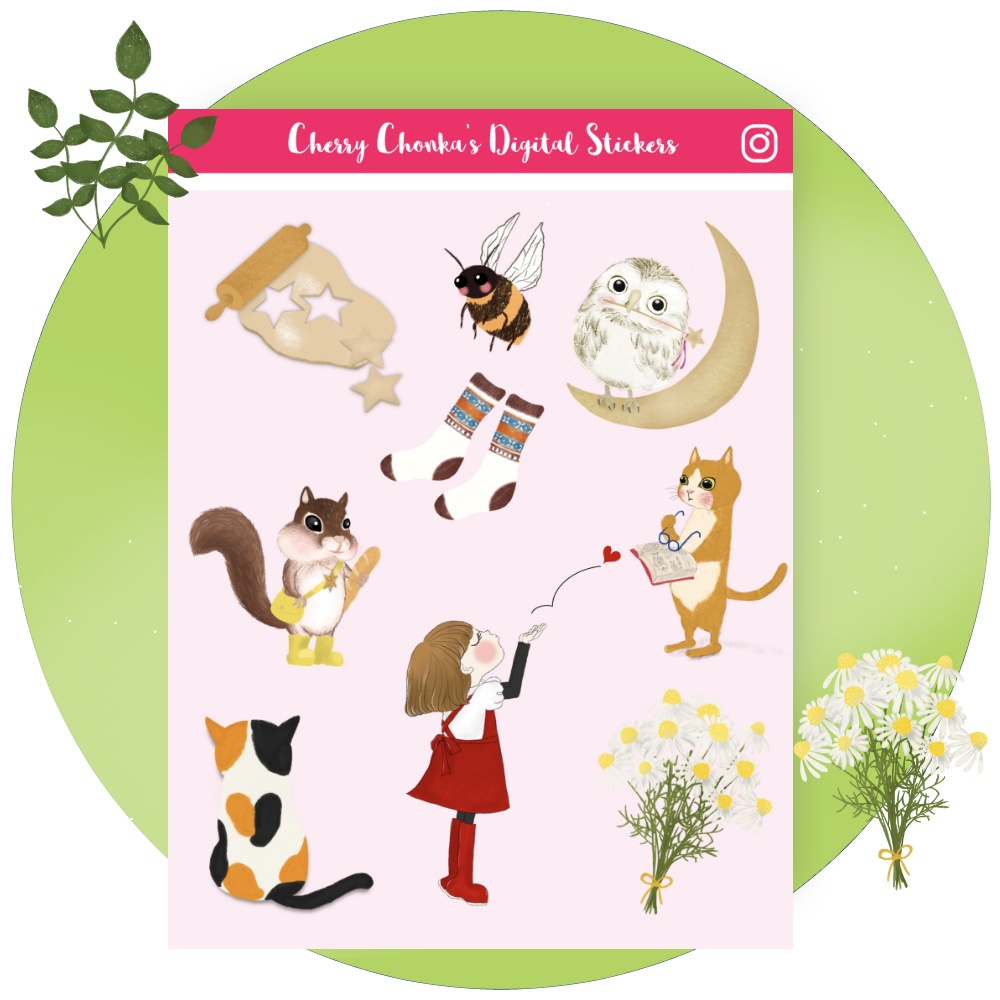 Forest Life デジタルステッカー♥(GoodNotes専用) 3シート | Forest Life Digital Stickers in GoodNotes Format