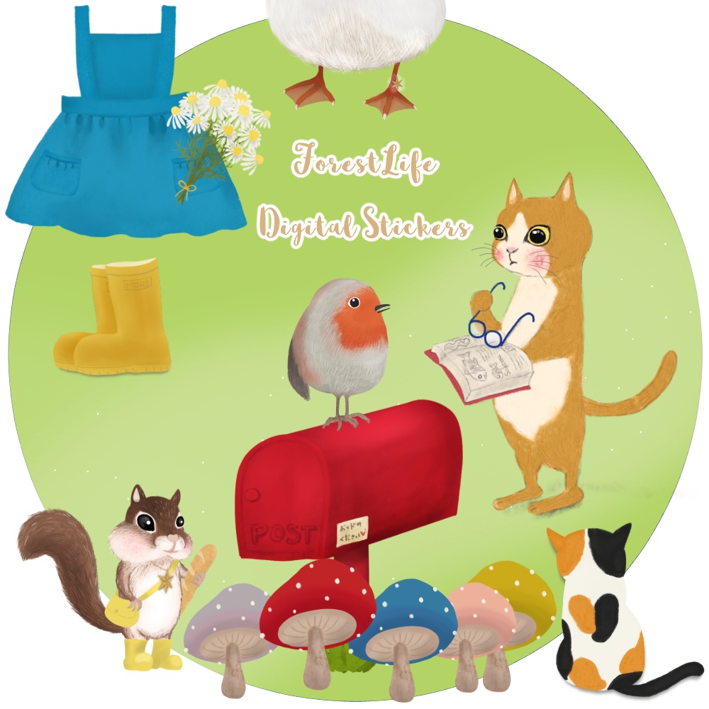 Forest Life デジタルステッカー♥(GoodNotes専用) 3シート | Forest Life Digital Stickers in GoodNotes Format
