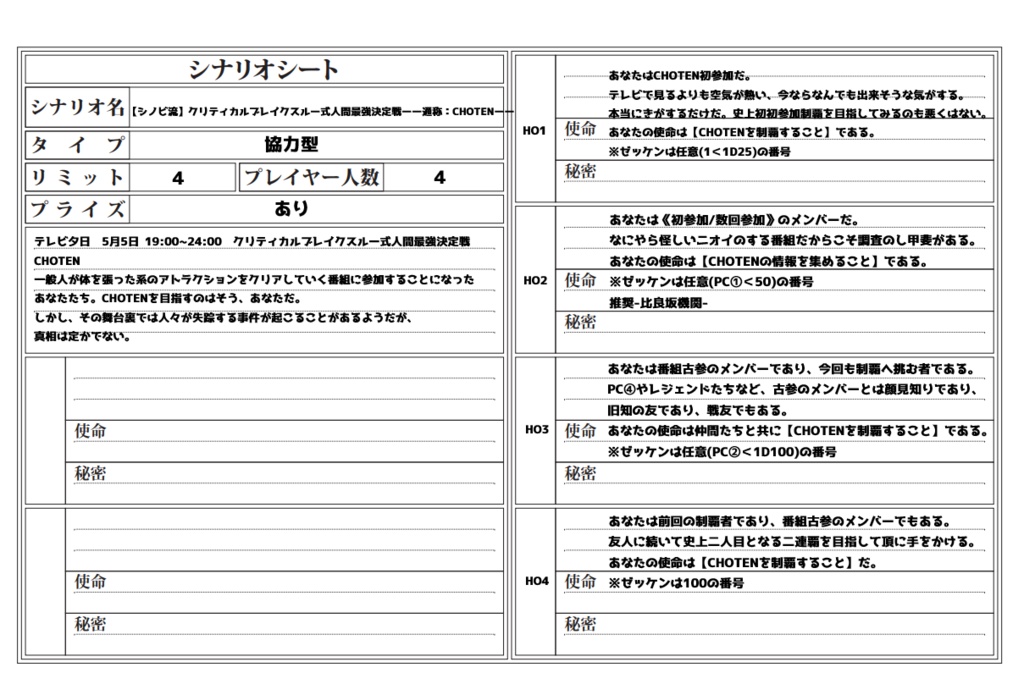 【シノビ流】クリティカルブレイクスルー式人間最強決定戦ーー通称:CHOTENーー