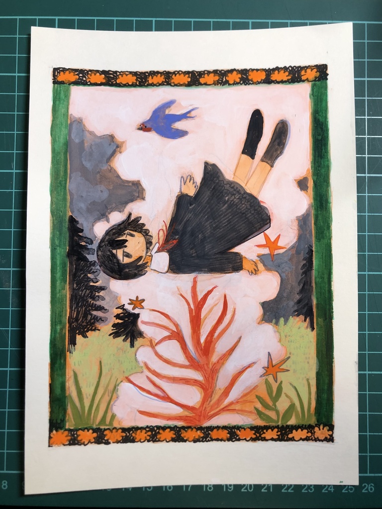 『曇り空に煙』【フレームレス原画】