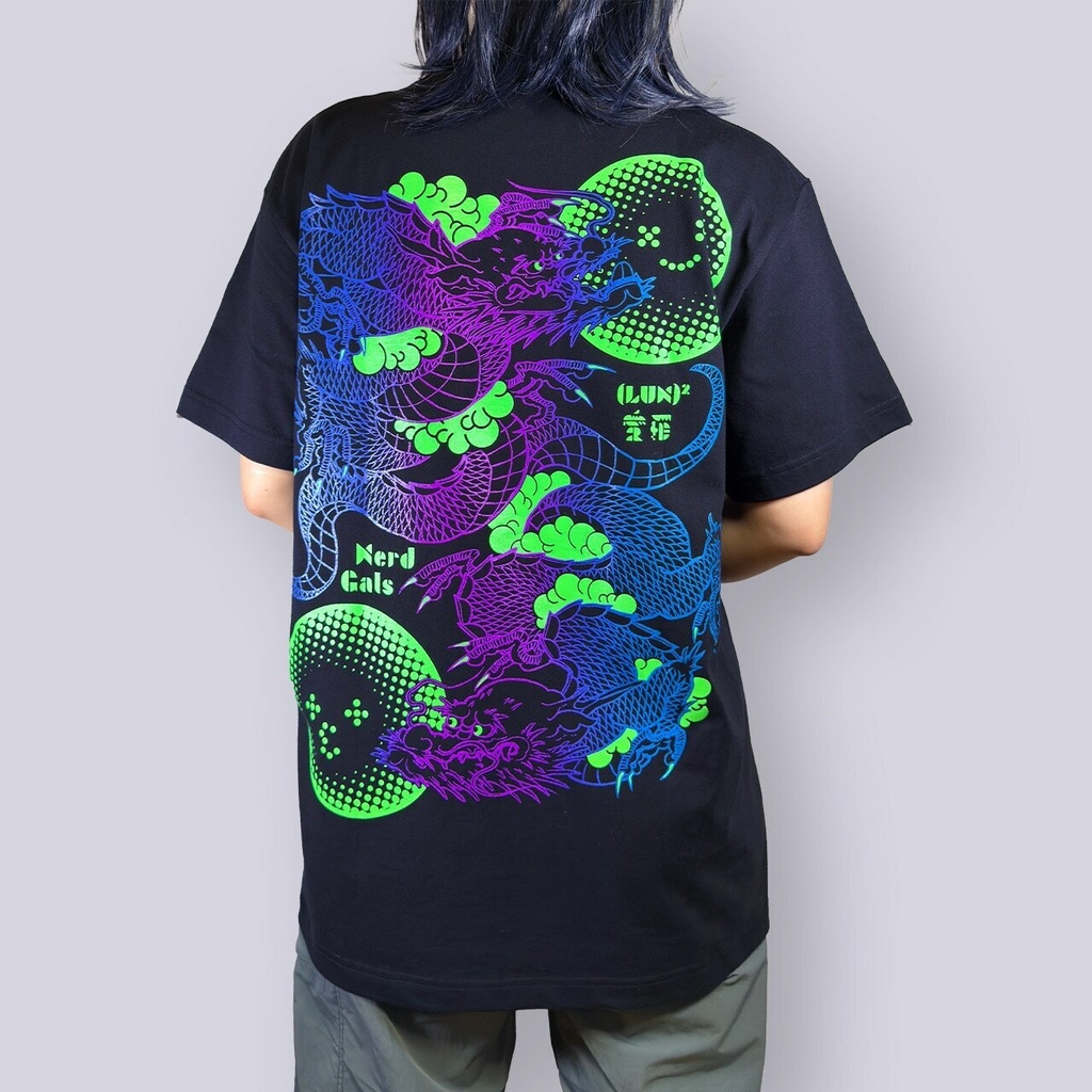 和彫×サイバー 青龍｜Tシャツ-黒