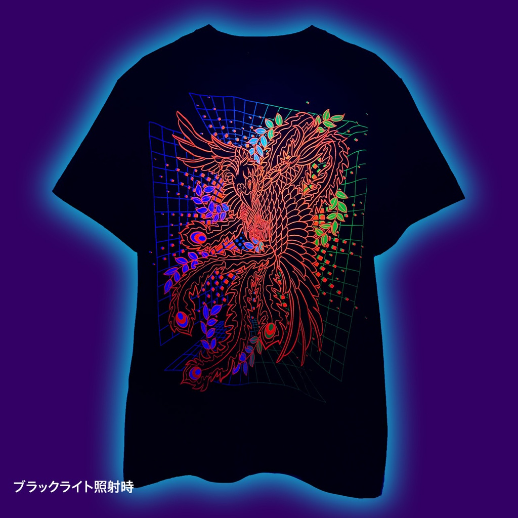 和彫×サイバー 朱雀|Tシャツ-黒