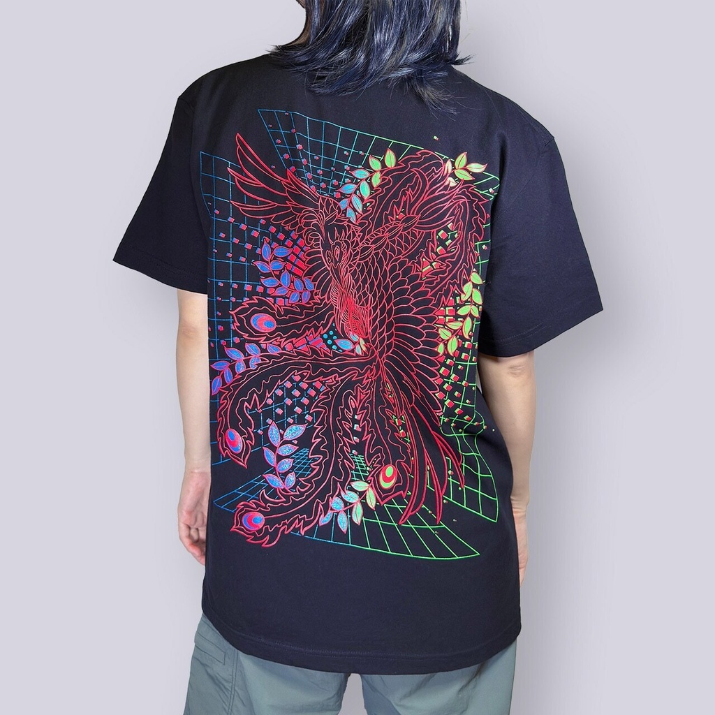 和彫×サイバー 朱雀|Tシャツ-黒