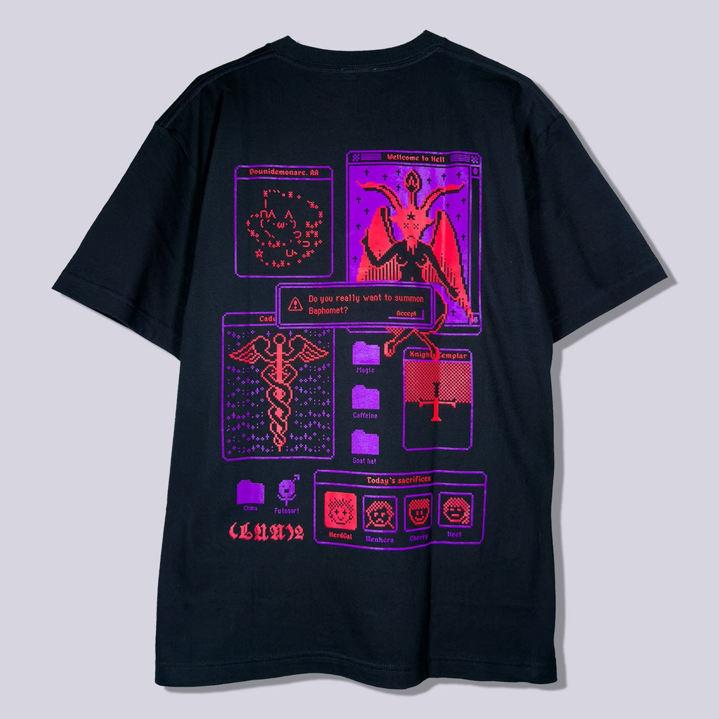 黒魔術デスクトップ|Tシャツ-黒