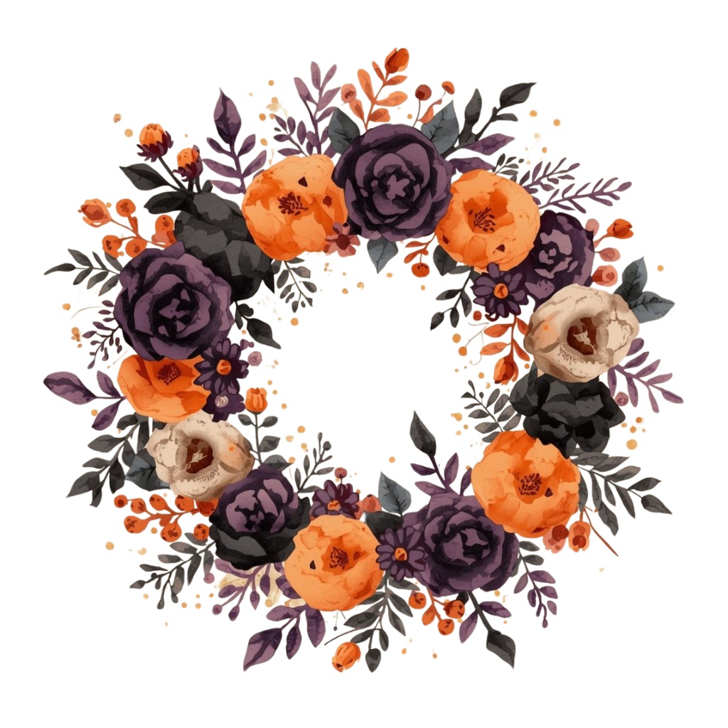 Halloween 水彩クリップアート 12種セット|アンティーク可愛いオレンジデザイン【PNG形式・透過】