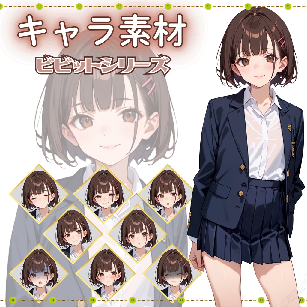 立ち絵素材_フリー素材イラスト_女性_制服_女の子【001】