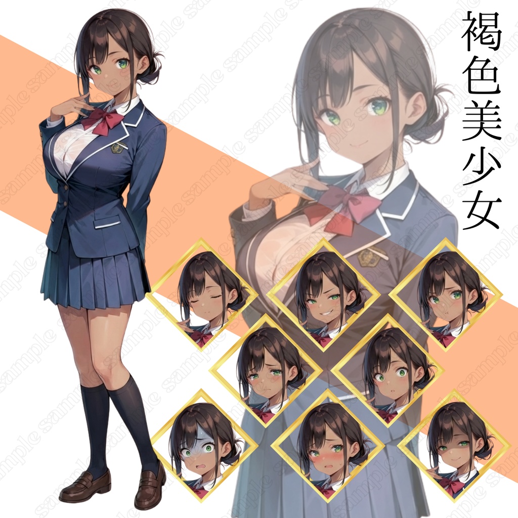 立ち絵素材_フリー素材イラスト_女性_制服_女の子 学園パック【002】