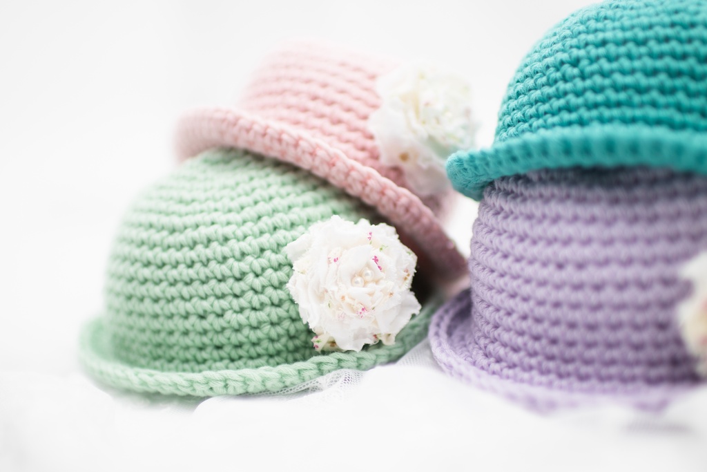 コットンニットクロッシェ帽子