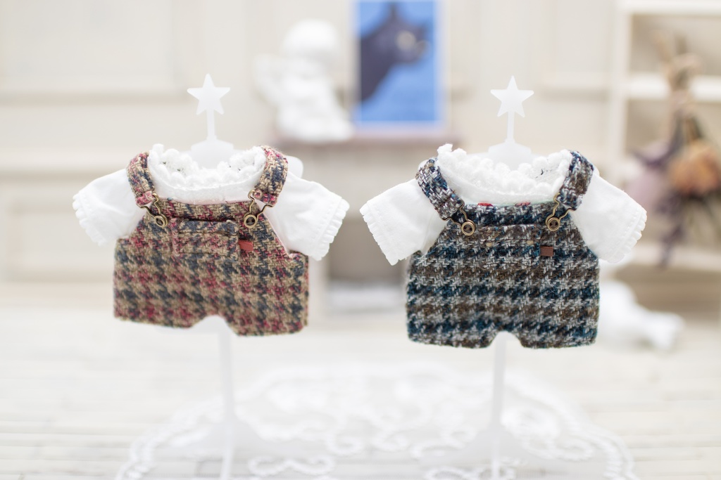 【16㎝ぬい】チェック柄サロペットセット