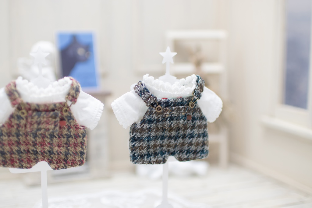 【16㎝ぬい】チェック柄サロペットセット