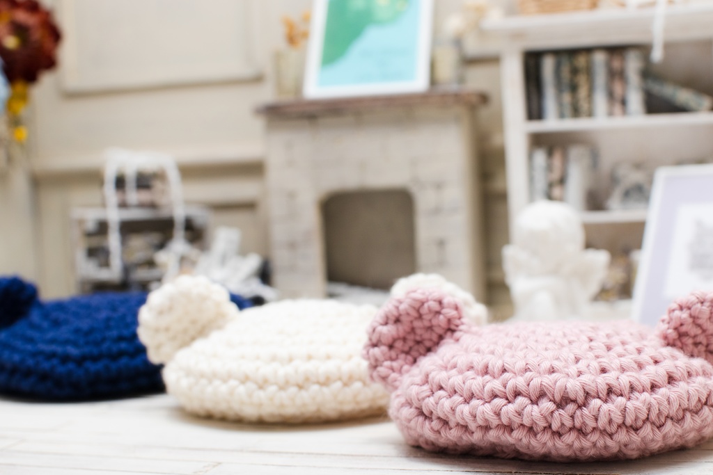 【10-12cmぬい】くま耳ベレー帽【コットン】