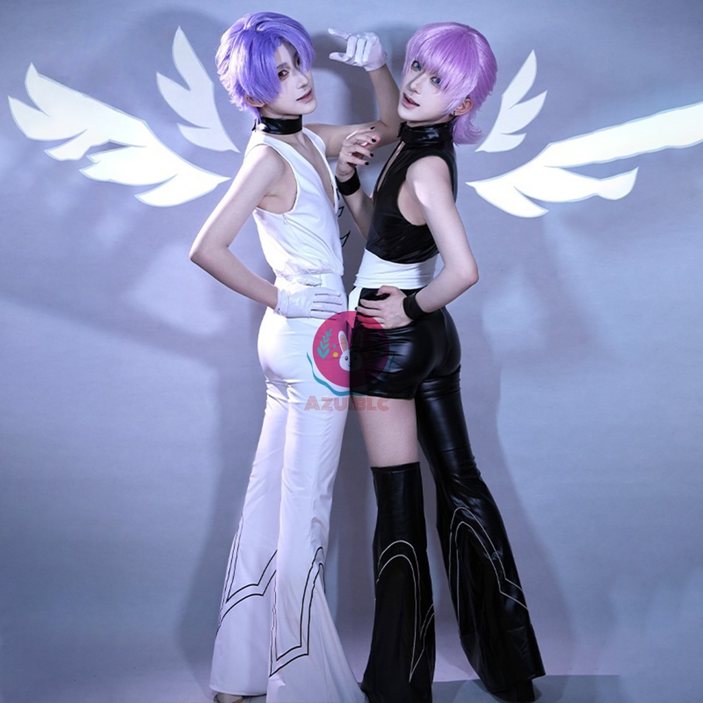 Azuiblc 天使兄弟 ウィッグ付き コスプレ衣装 new パンティ&ストッキングwithガーターベルト POLYESTER ポリエステル POLYURETHANE ポリウレタンコスプレ コスチュームセット グッズ アニメ cosplay