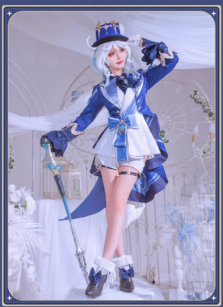 【Azuiblc】コスプレ衣装 原神 フリーナ 白 帽子付き 金属アクセサリー