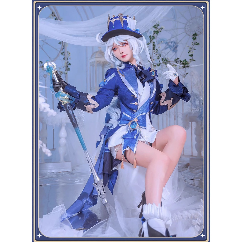 【Azuiblc】コスプレ衣装 原神 フリーナ 白 帽子付き 金属アクセサリー