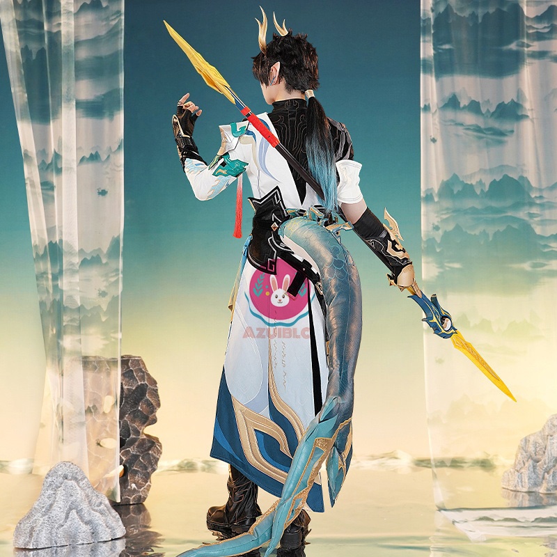 Azuiblc 崩壊:スターレイル 丹恒・騰荒 コスプレ衣装 靴カバー付き 龍角 金属アクセサリー コスプレ コスチュームセット アニメ cosplay