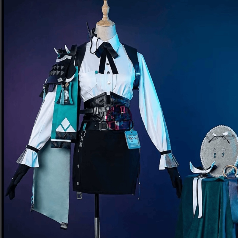 Azuiblc ゼンゼロ 月城柳 コスプレ衣装 イヤホン付き メガネ イヤリング 名札 コスチュームセット OL オフィスレディ cosplay