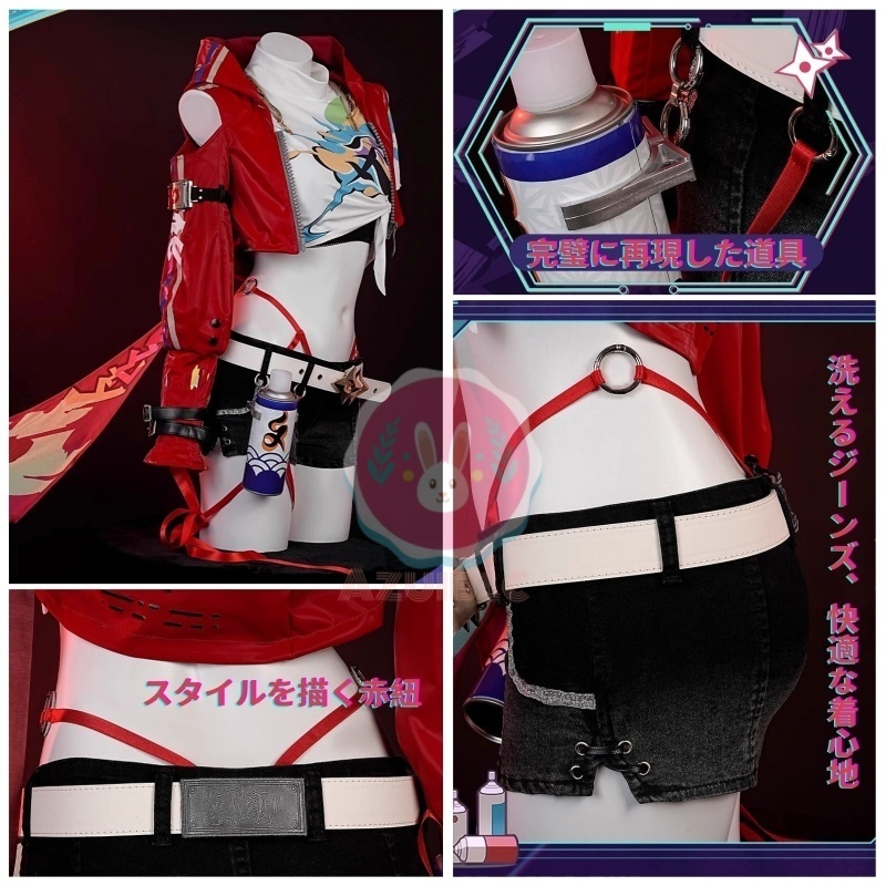 Azuiblc 崩壊:スターレイル 乱破 コスプレ衣装 らんは コスチュームセット 金属アクセサリー グッズ 腿カバー付き cosplay