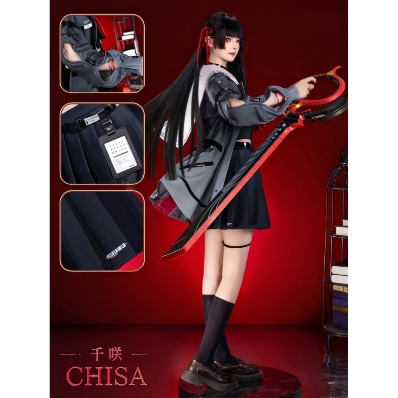 AZUIBLC 鳴潮 千咲 コスプレ衣装 ウィッグ付き ハット付き 朽葉千咲 黒海岸 JK 女子高生 コスプレ コスチュームセット