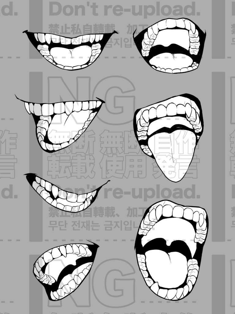 口素材集【01】（透過PNG）Mouth Pose Materials for Manga & Illustration (Transparent PNG)