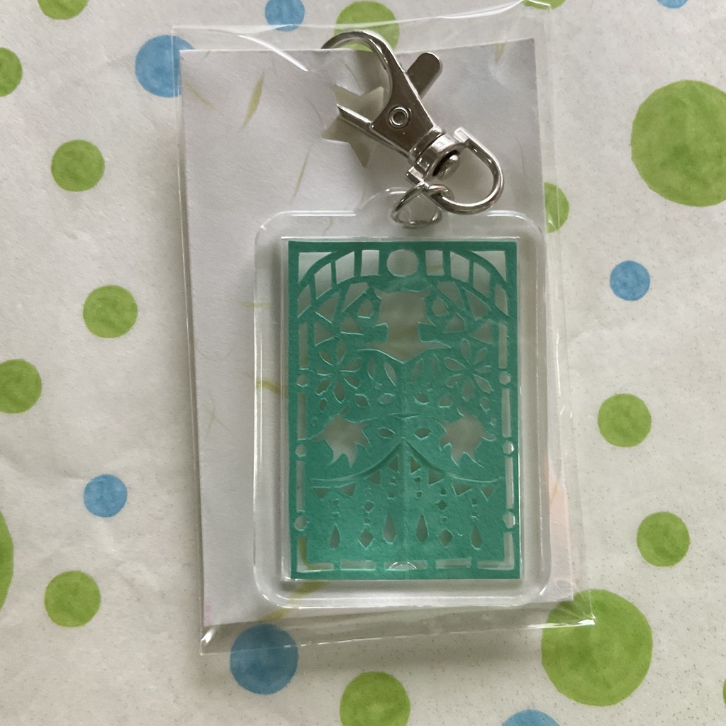切り絵キーホルダー(青緑)
